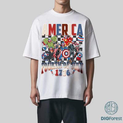 Avengers Checkered 4th of July Shirt | Patriotic Iron Man Thor Captain America Tee | Disneyworld Independence Day Shirt