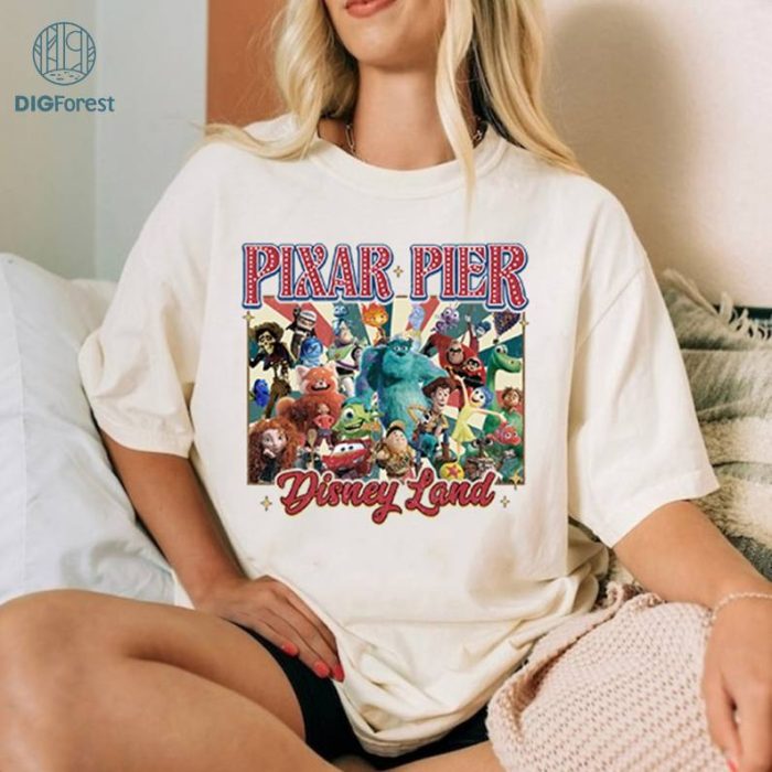 Disney Vintage Meet Me At Pixar Pier Disneyland Pixar Characters Shirt, Disneyland Pixar Fest 2024 Shirt, Pixar Family Disneyland Trip Matching Tee