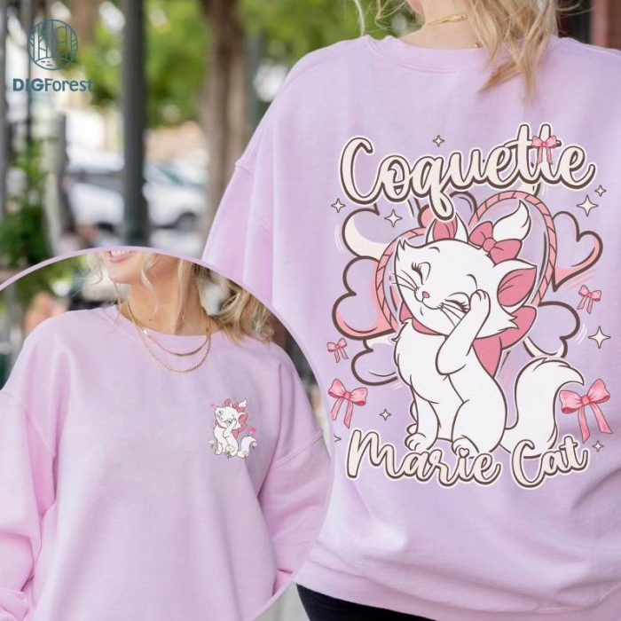 Two-Sided Disney Marie Cat The Aristocats Coquette Pink Bow Shirt | Disneyworld Soft Girl Era | WDW Girl Trip Shirt | Marie Cat Shirt