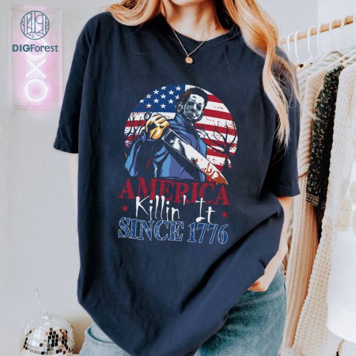 America Killin' It Since 1776 Horror T Shirt, 4th Of July Shirt Michael Myers T Shirt Halloween, Horror Movie 4th of July Shirt, Independence Day Killer Shirt