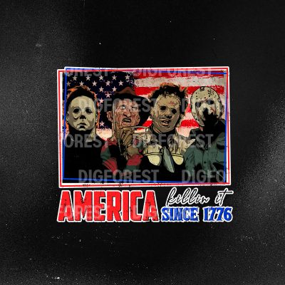 Horror 4th of July Bleached Shirt | America Killin' It Since 1776 | Patriotic Killer Movie Shirt | Independence Day Tee
