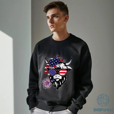 America Cow Shirt | Shaggy Cow 4th of July Sublimation | American Flag USA Shirt | Independence Day Design America Cow Shirt | Shaggy Cow 4th of July Sublimation | American Flag USA Shirt | Independence Day Design