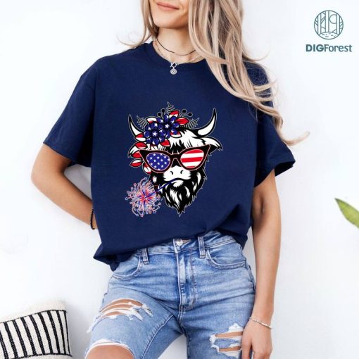 America Cow Shirt, Shaggy Cow 4th of July Shirt, Independence Day Sublimation Design, American Flag Png, USA Png, Digital Download