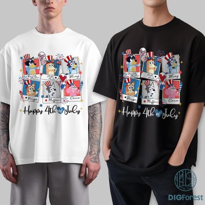 Red White Bluey 4th of July Shirt – Patriotic Bluey and Bingo Independence Day Tee