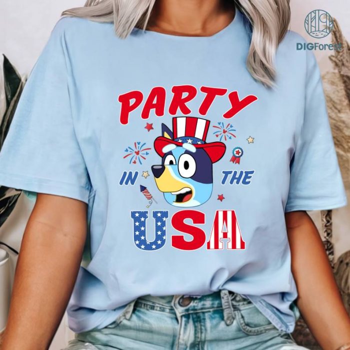 Bluey 4th of July shirt, Bluey Party In The USA Shirt, Red White Bluey Fourth of July Shirt, Bluey and Bingo Shirt, Independence Day Shirt