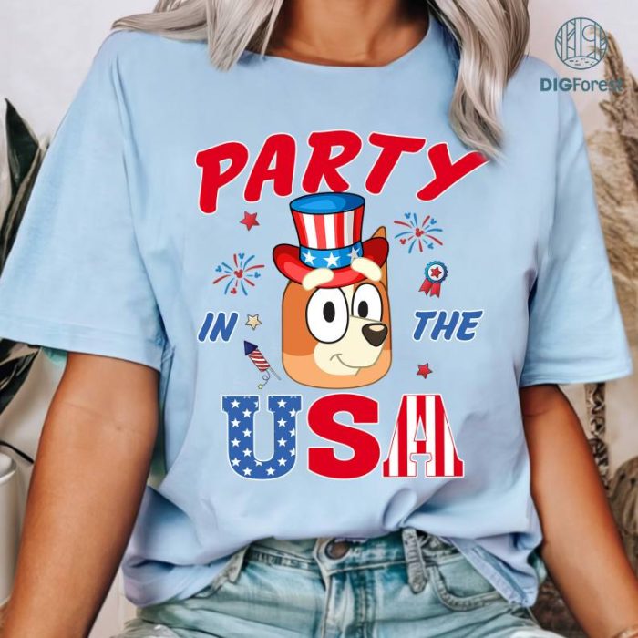 Bingo 4th of July shirt, Bingo Party In The USA Shirt, Red White Bluey Fourth of July Shirt, Bluey and Bingo Shirt, Independence Day Shirt