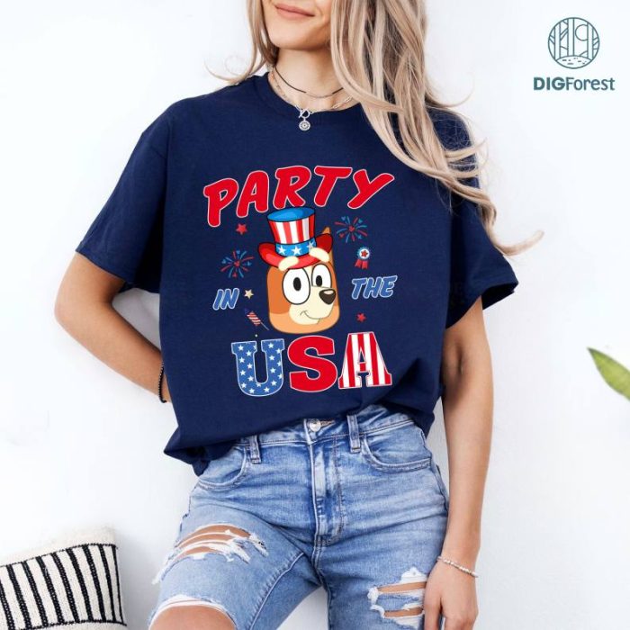 Bingo 4th of July shirt, Bingo Party In The USA Shirt, Red White Bluey Fourth of July Shirt, Bluey and Bingo Shirt, Independence Day Shirt