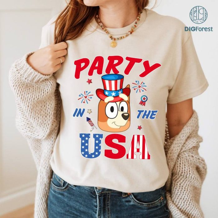 Bingo 4th of July shirt, Bingo Party In The USA Shirt, Red White Bluey Fourth of July Shirt, Bluey and Bingo Shirt, Independence Day Shirt