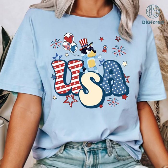 Bluey 4th of July T-Shirt, Red White Bluey Fourth of July Shirt, Independence Day Shirt, Bluey 4th of July Shirt, Bluey Freedom Shirt