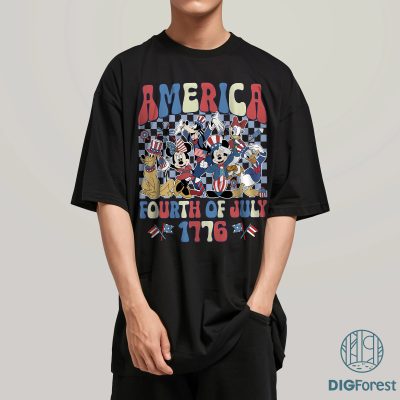 Mickey and Friends 4th of July Shirt | Disney USA Checkered Tee | Patriotic Disneyworld Shirt