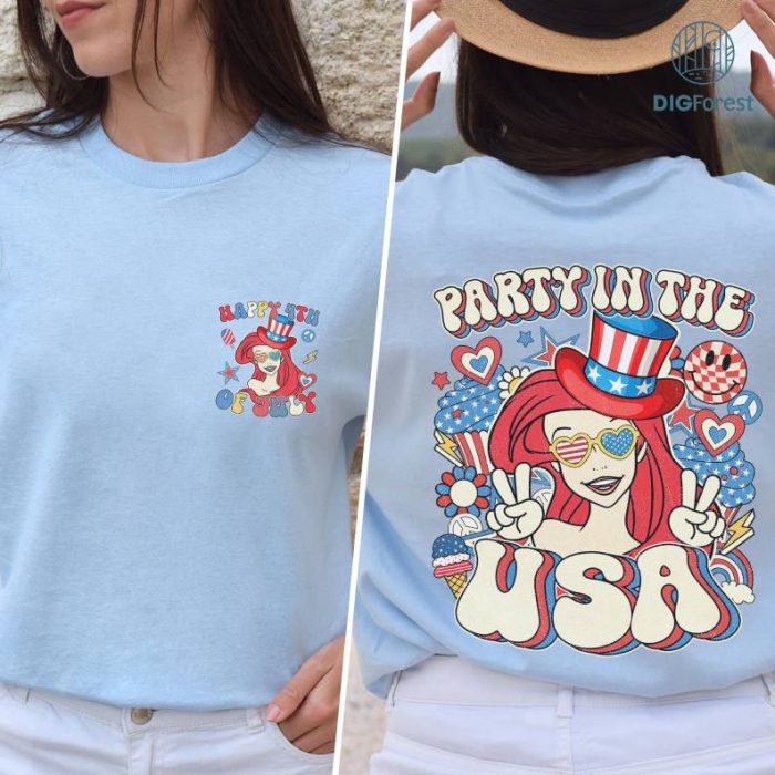 Disney Ariel Princess Party In The USA Shirt, The Little Mermaid 4th Of July Shirt, Patriotic Shirt, Happy 4th Of July Shirt, America 1776 Shirt, Independence Day Shirt