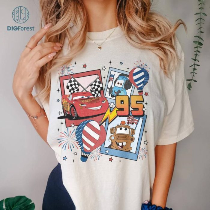 Disney Retro Cars Movie Happy 4th Of July Shirt | Lightning McQueen Patriotic Tee | Happy Independence Day Shirt Disneyland 4th July