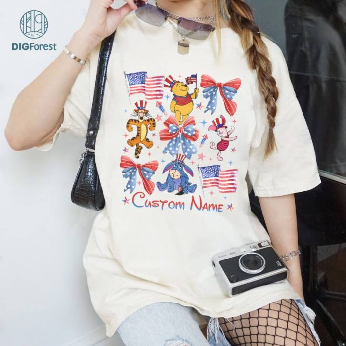 Disney Pooh And Friends Coquette 4th of July Shirt | Pooh Bear 4th of July USA Flag Shirt Disneyland American Family Tee