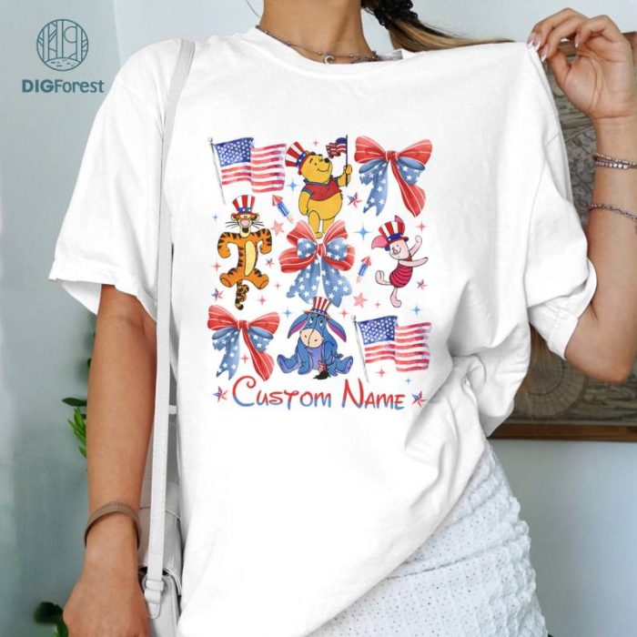 Disney Pooh And Friends Coquette 4th of July Shirt | Pooh Bear 4th of July USA Flag Shirt Disneyland American Family Tee