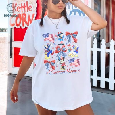 Disney Mickey And Friends Coquette 4th of July Shirt | Mickey Minnie 4th of July USA Flag Shirt Disneyland American Family Tee