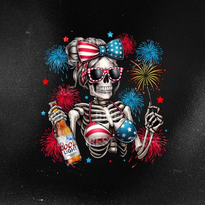 Skeleton Fireworks 4th of July Shirt | Coors Light Beer Tee | Patriotic Woman Skeleton Shirt | Independence Day Shirt
