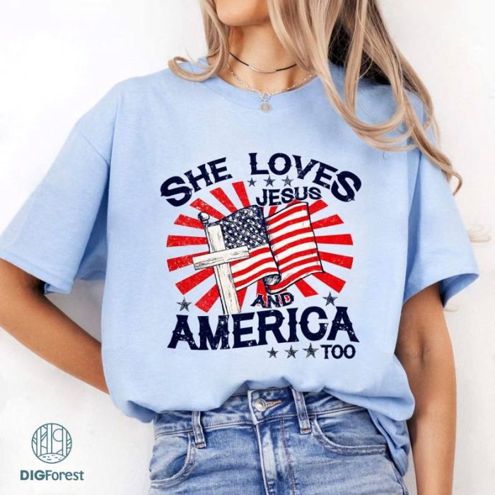 Independence Day Shirt, Christian Shirt, 4th of July Shirt, She Loves Jesus And America Too Shirt, America Retro Shirt, Usa Shirt, USA Flag