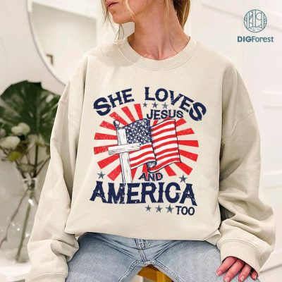 Independence Day Shirt, Christian Shirt, 4th of July Shirt, She Loves Jesus And America Too Shirt, America Retro Shirt, Usa Shirt, USA Flag