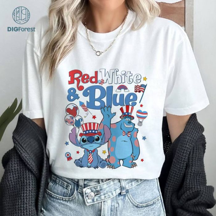 Red White Blue Disney Stitch Happy 4th of July Shirt, Happy 4th Of July T-Shirt, Fourth of July Celebration Tee, Happy Independence Day with Stitch Shirt