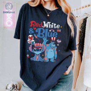 Red White Blue Disney Stitch Happy 4th of July Shirt, Happy 4th Of July T-Shirt, Fourth of July Celebration Tee, Happy Independence Day with Stitch Shirt