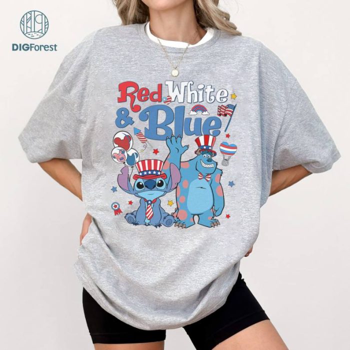 Red White Blue Disney Stitch Happy 4th of July Shirt, Happy 4th Of July T-Shirt, Fourth of July Celebration Tee, Happy Independence Day with Stitch Shirt