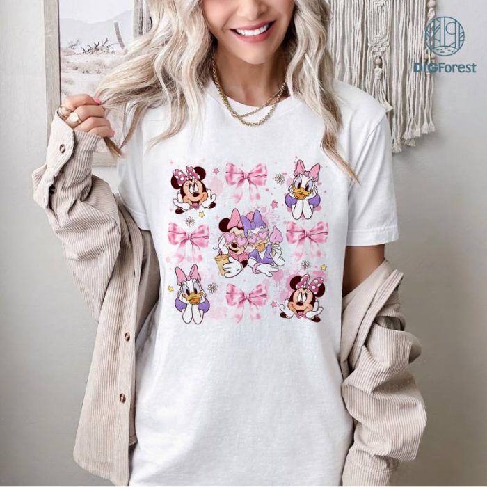 Disney Floral Bow Coquette Minnie Daisy Besties Shirt, WDW Disneyland Best Friends Girl Trip Shirt, Minnie Mouse Daisy Duck Birthday Girl