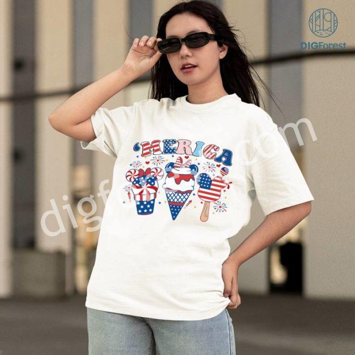 Disney Mickey Mouse Happy Fourth Of July Merica Ice Cream, Merica Fourth Of July Shirt, Memorial Day T-shirt, Family Matching 4th of July Fireworks Tees, Patriotic