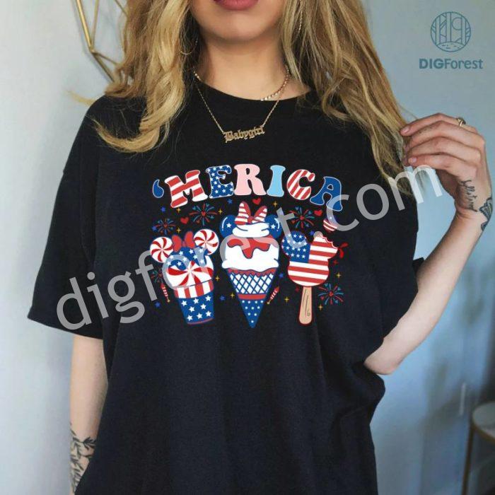 Disney Mickey Mouse Happy Fourth Of July Merica Ice Cream, Merica Fourth Of July Shirt, Memorial Day T-shirt, Family Matching 4th of July Fireworks Tees, Patriotic