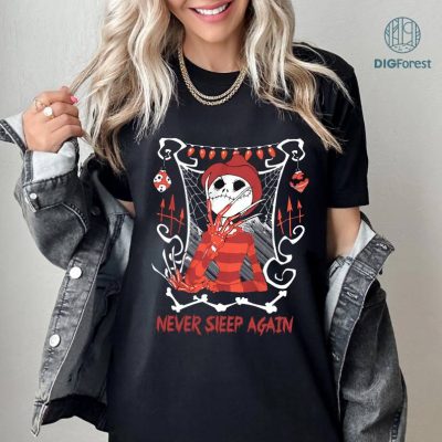 Nightmare Before Christmas Movie Shirt, Jack Skellington Freddy Krueger Halloween Shirt, Family Shirt, Never Sleep Again Shirt, Horror Movie Shirt