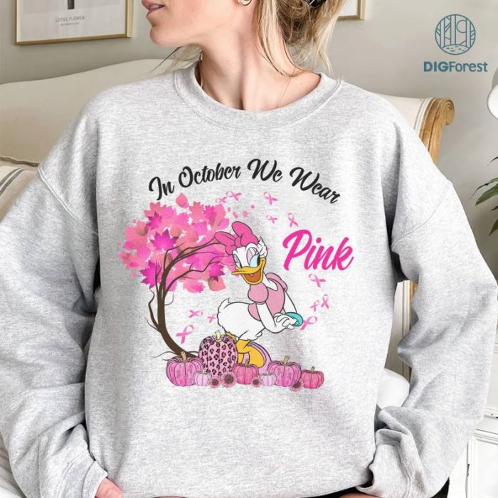 In October We Wear Pink Classic TShirt, Disney Daisy Duck Breast Cancer Awareness Shirt, Cancer Survivor Pink Ribbon Shirt