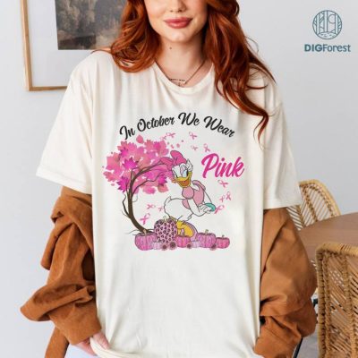 In October We Wear Pink Classic TShirt, Disney Daisy Duck Breast Cancer Awareness Shirt, Cancer Survivor Pink Ribbon Shirt