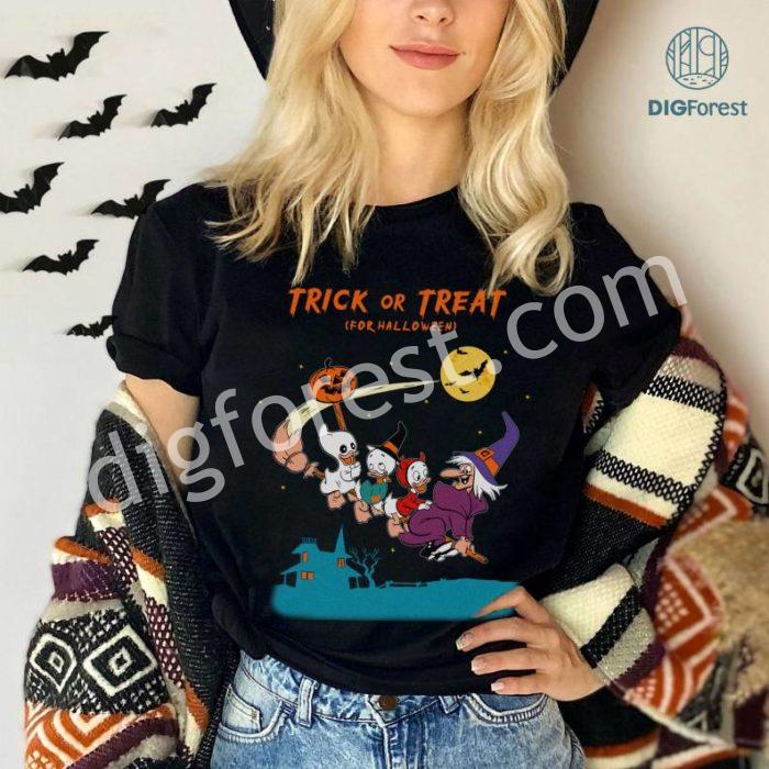 Trick Or Treat Huey Dewey Louie Witch Hazel Shirt, Disney Duck Tales Halloween Pumpkin Tee, Disneyland Family Fall Vacation Party Gift