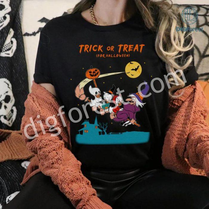 Trick Or Treat Huey Dewey Louie Witch Hazel Shirt, Disney Duck Tales Halloween Pumpkin Tee, Disneyland Family Fall Vacation Party Gift