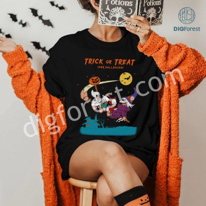 Trick Or Treat Huey Dewey Louie Witch Hazel Shirt, Disney Duck Tales Halloween Pumpkin Tee, Disneyland Family Fall Vacation Party Gift