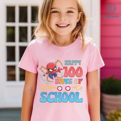 Days Of School Spiderman Shirt, Happy 100 Days Tshirt, Superhero Back To School 100 Days Brighter Marvel Teacher School Shirt, Kids School Shirt