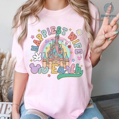 Disney Happiest Wifey On Earth Comfort Colors Shirt, Disney Bachelorette Shirt, Disney Couples Shirt, Mr and Mrs Disney Shirt, Honeymoon Tee