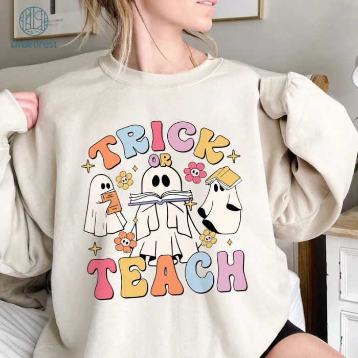 Teacher Halloween Shirt, Halloween Teacher Sweatshirt, Fall Shirts for Teachers, Vintage Halloween Teacher Tees, Trick or Teach Shirt