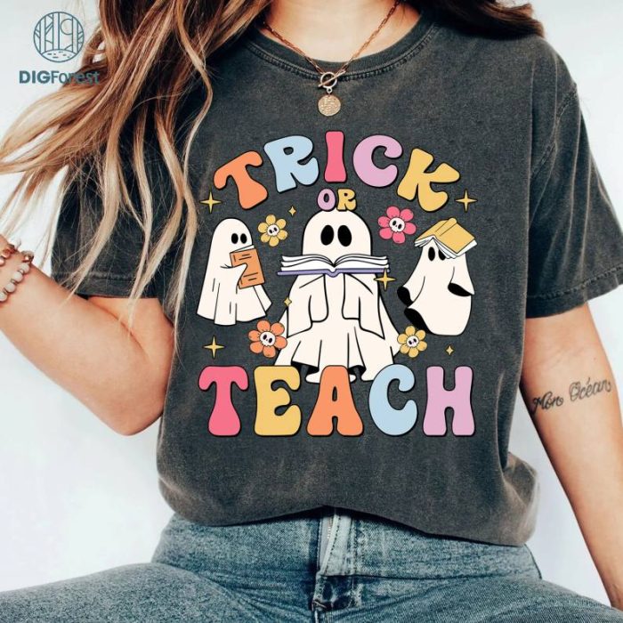 Teacher Halloween Shirt, Halloween Teacher Sweatshirt, Fall Shirts for Teachers, Vintage Halloween Teacher Tees, Trick or Teach Shirt