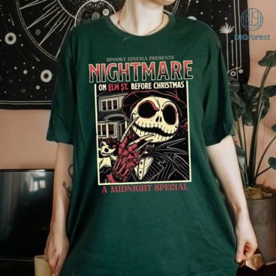 Jack Skellington Freddy Krueger Halloween Shirt, Nightmare Before Christmas Movie Shirt, Family Shirt, Never Sleep Again Shirt, Horror Movie Shirt