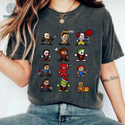 Pixel Halloween Scary Horror Christmas Gamer T-Shirt, Horror Halloween Team Jason Lovers Voorhees Fan Michael Lovers Myers Fan T Shirt, Halloween Scary Movie Shirt