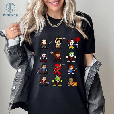Pixel Halloween Scary Horror Christmas Gamer T-Shirt, Horror Halloween Team Jason Lovers Voorhees Fan Michael Lovers Myers Fan T Shirt, Halloween Scary Movie Shirt