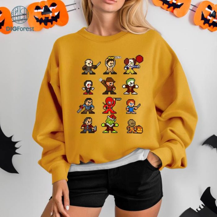 Pixel Halloween Scary Horror Christmas Gamer T-Shirt, Horror Halloween Team Jason Lovers Voorhees Fan Michael Lovers Myers Fan T Shirt, Halloween Scary Movie Shirt