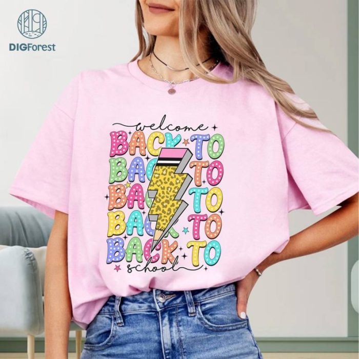 Welcome Back to School Teacher Pencil Shirt, Retro Teacher Shirt, Teacher Bright Doodles, Retro Back To School Png, Digital Download