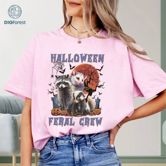 Halloween Feral Crew Retro Shirt, Halloween Raccoon Shirt, Funny Raccoon Shirt, Feral Raccoon Shirt, Funny Meme Raccoon T Shirt