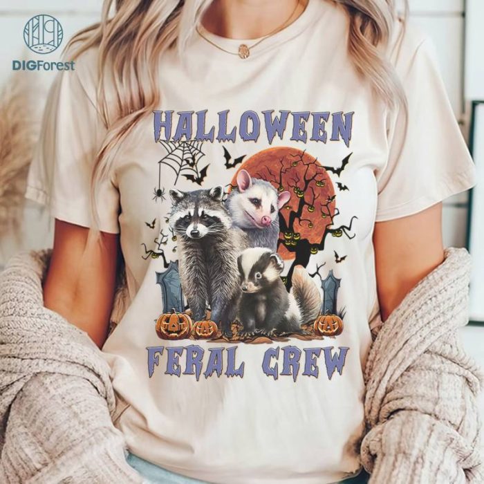 Halloween Feral Crew Retro Shirt, Halloween Raccoon Shirt, Funny Raccoon Shirt, Feral Raccoon Shirt, Funny Meme Raccoon T Shirt