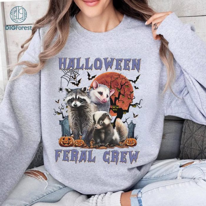 Halloween Feral Crew Retro Shirt, Halloween Raccoon Shirt, Funny Raccoon Shirt, Feral Raccoon Shirt, Funny Meme Raccoon T Shirt