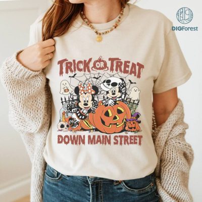 Trick or Treat Down Main Street Mickey Minnie Skeleton Disneyland Halloween, Disney Mickey's Not So Scary Halloween Party 2024 Tee Family Halloween Trick or Treat Down Main Street Mickey Minnie Skeleton Disneyland Halloween, Disney Mickey's Not So Scary Halloween Party 2024 Tee Family Halloween