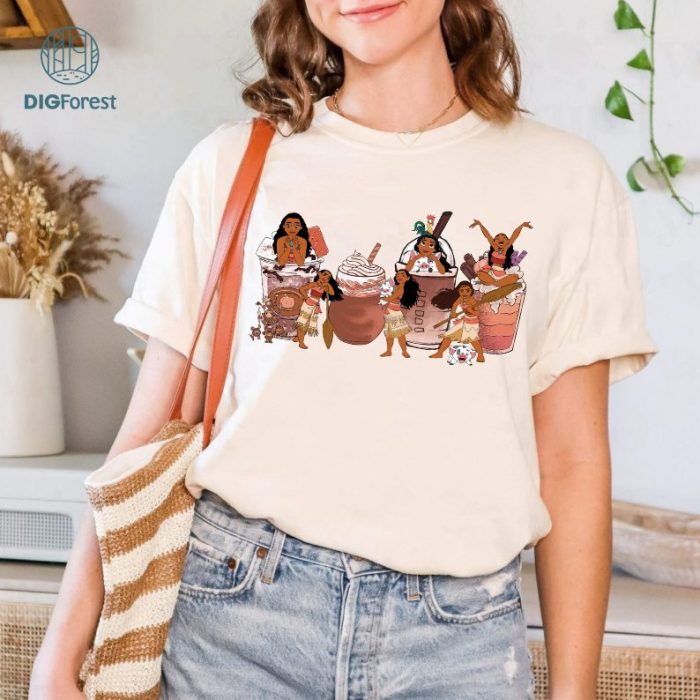 Disney Princess Latte Coffee Shirt, Princess Moana Coffee Shirt, Moana Shirt, WDW Disneyland Family Vacation Holiday Gift, Disneyland Trip Outfits, Gift For Her
