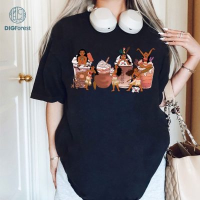 Disney Princess Latte Coffee Shirt, Princess Moana Coffee Shirt, Moana Shirt, WDW Disneyland Family Vacation Holiday Gift, Disneyland Trip Outfits, Gift For Her