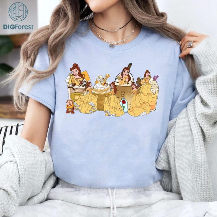 Disney Princess Latte Coffee Shirt, Princess Belle Coffee Shirt, Beauty and The Beast Shirt, WDW Disneyland Family Vacation Holiday Gift, Disneyland Trip Outfits, Gift For Her